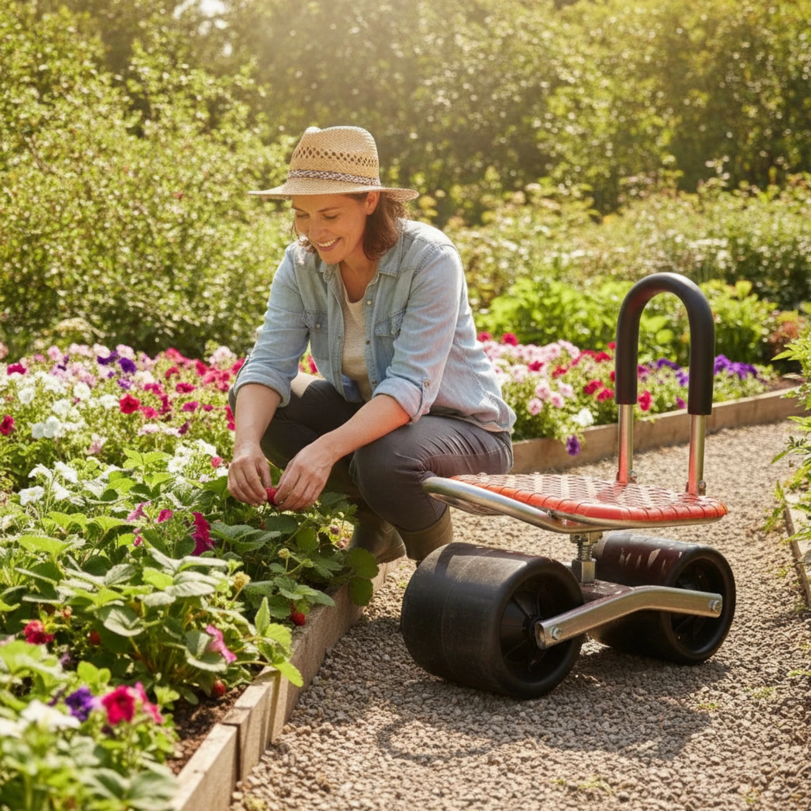 Rolling Garden Seat Wheeled Garden Seat with Wheels Portable Sturdy for Gardeners, Gardening, Planting