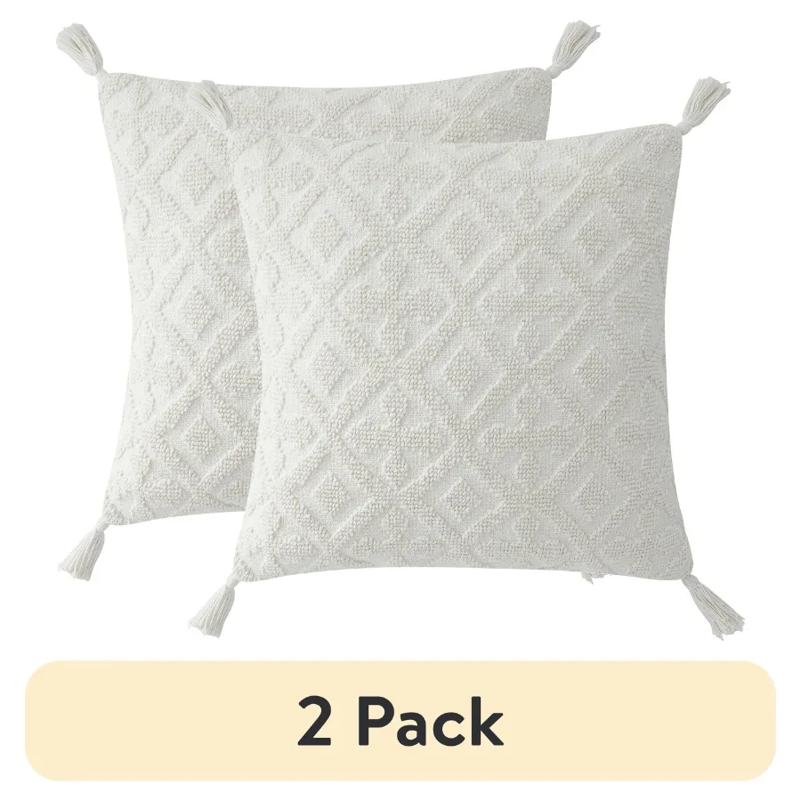 

2 pack Sutton Cotton Tufted Throw Pillow, 20"x20", Coconut Milk