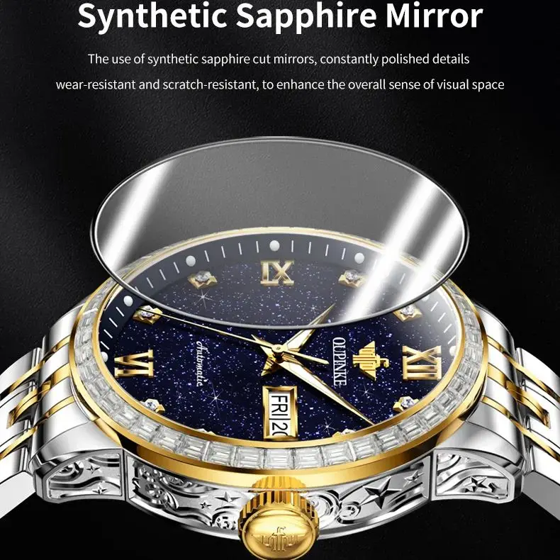 OUPINKE 3258 Men Watch Luxury Fashion Night Light Starry Sky Watch Brand Men Sapphire Mirror Original Automatic Mechanical Watch