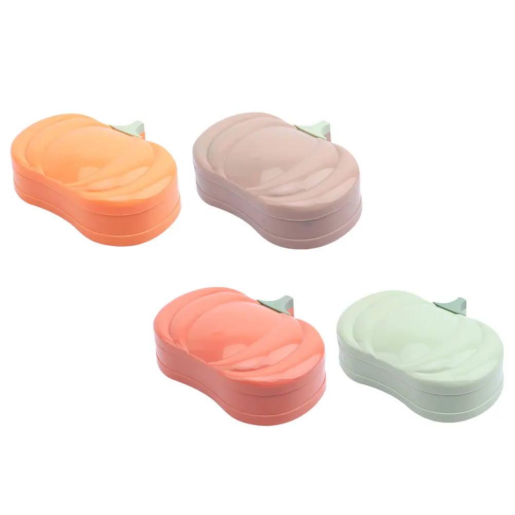 

4pcs Pumpkin Box Dust-Proof Lid Drain Hole Design For Bathroom Kitchen Sink Creative Pp Soap Holder Multi-Color Optional Soap