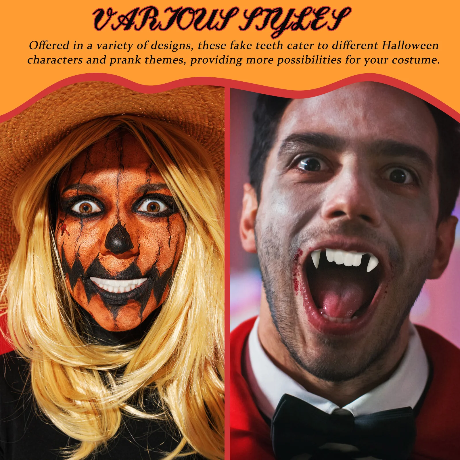 12 Uds. De dientes de vampiro falsos para Halloween, disfraz de dientes de broma, colmillos de Cosplay, accesorios decorativos para fiesta, colmillos de vampiro, accesorios para fiesta de Cosplay,