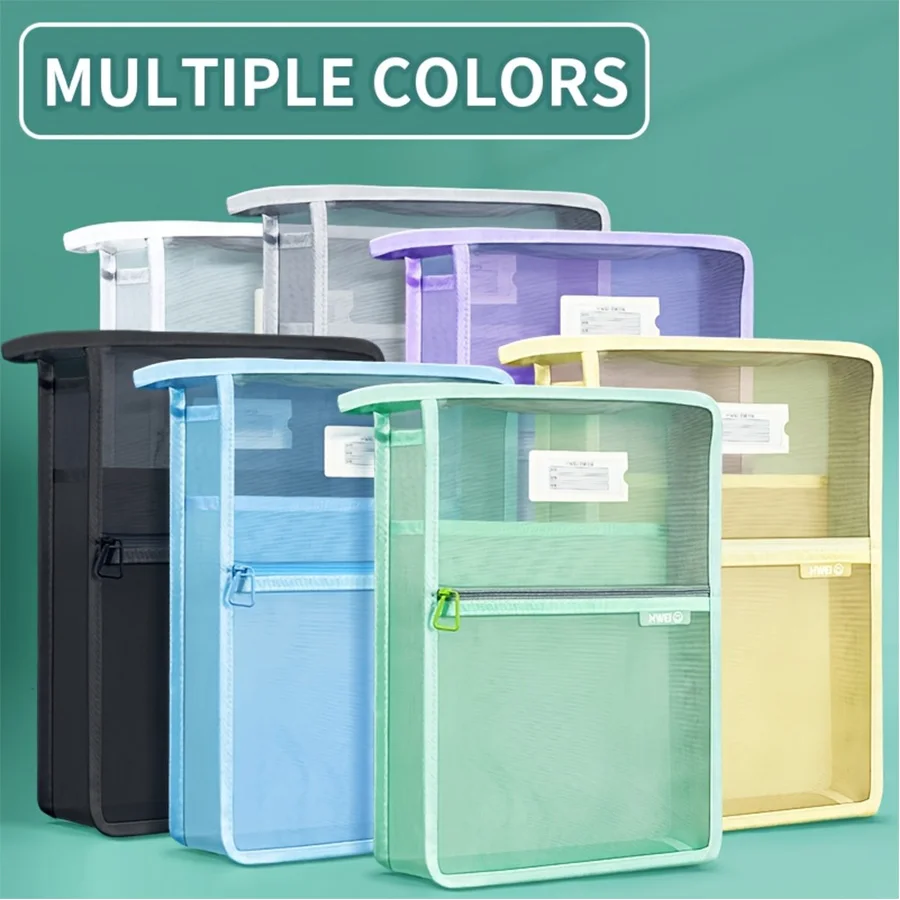 Square Large Capacity A4 File Packing Box - Durable Nylon Double Layer File Pouch with Zipper for Office and School Use