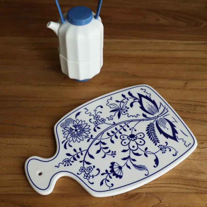 Vintage blue and white porcelain tray decoration plate,home Western cuisine steak plate,food display ceramic plate table decor
