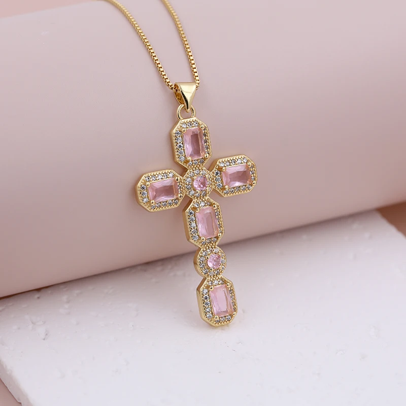 Fashion and Luxury Full Zirconium Gold Color Cross Pendant Accessory for Men and Women DIY Necklaces Bracelets Jewelry  Making