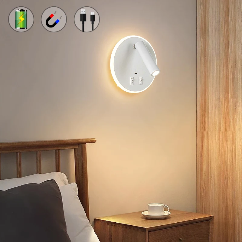 

Nordic LED Rechargeable Wall Lamp Circle with 5200mah Battery read lights Indoor Wall light For Home Bedroom Bedside lighting