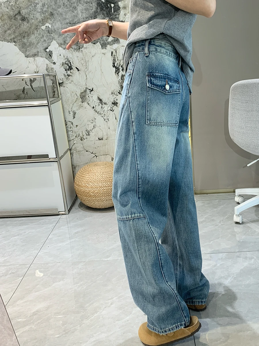 

Модные корейские женские свободные джинсы прямого кроя, весенняя новинка, утягивающие, с высокой талией, из смесового хлопка, джинсовые брюки