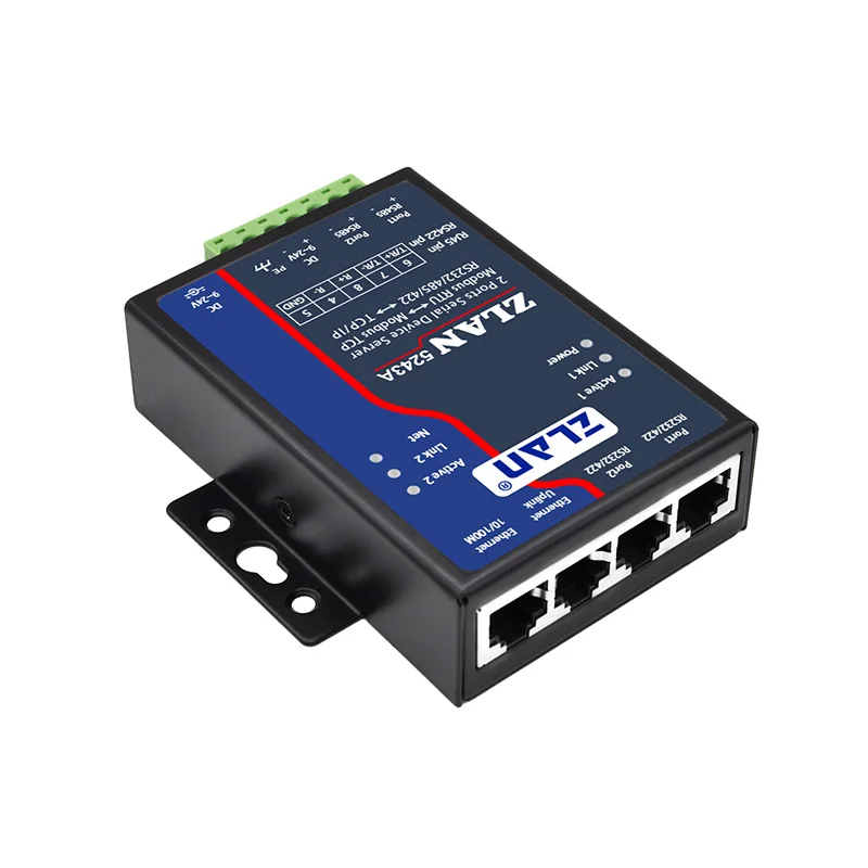 2 ports ethernet industrial gateway converter RS485 to Ethernet TCP IP Modbus Gateway serial server ZLAN5243A