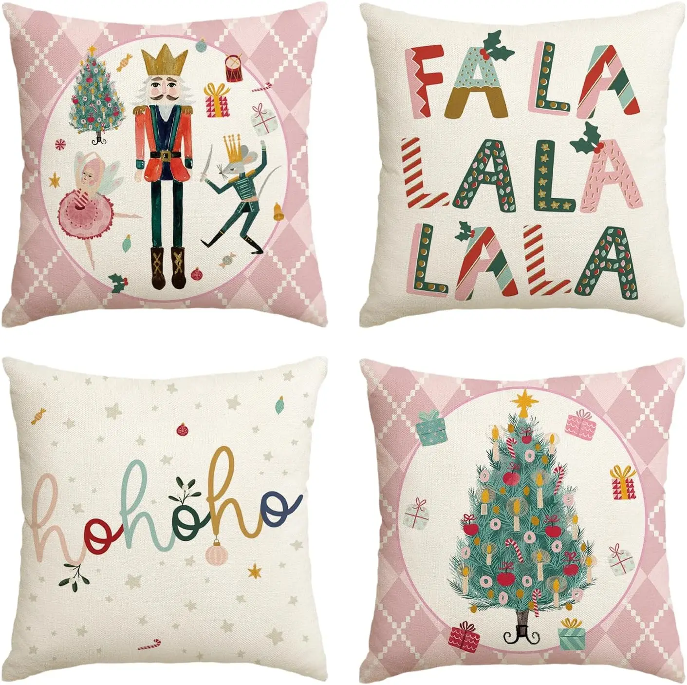 Merry Christmas Nutcracker Pink Throw Pillow Covers, Winter Holiday Party Cushion Case Decoration for Sofa Couch 45X45