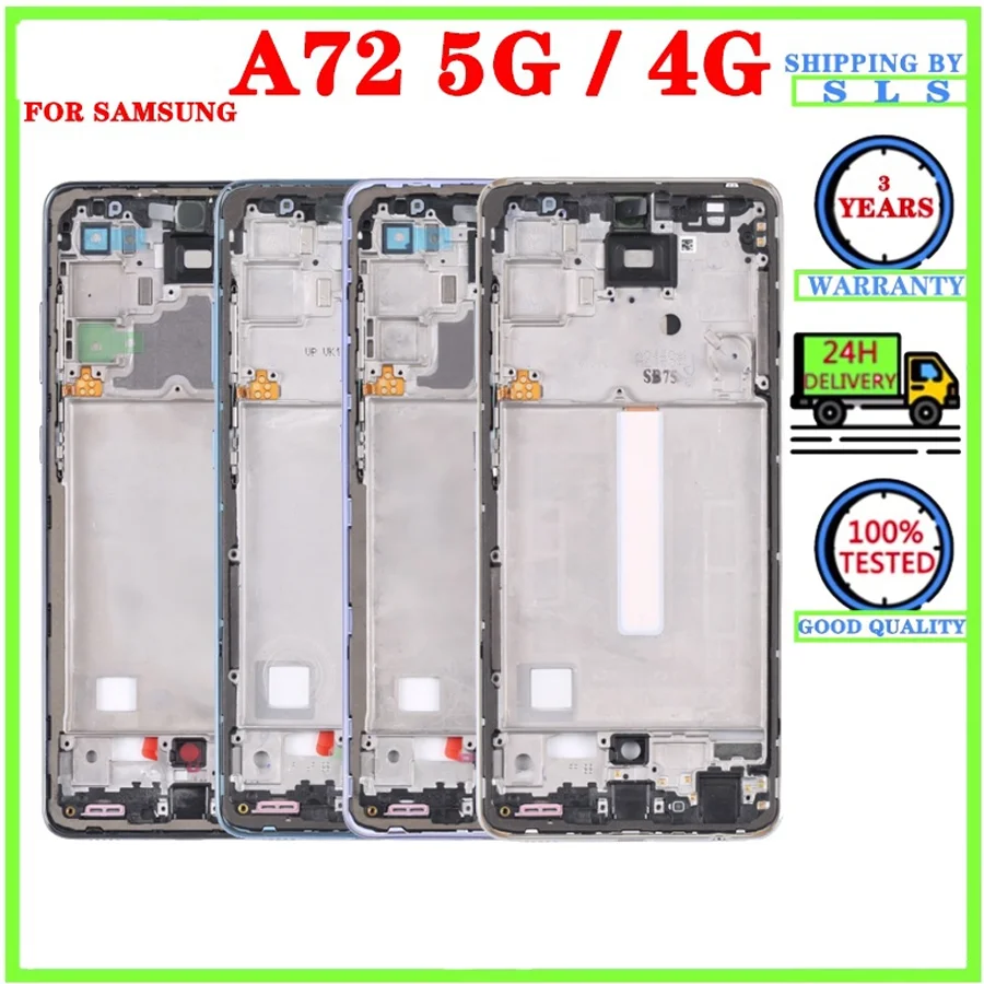 For Samsung Galaxy A72 4G A725 LCD Middle Frame Bezel Cover+Battery Cover Rear Back Door Lid+Camera Lens