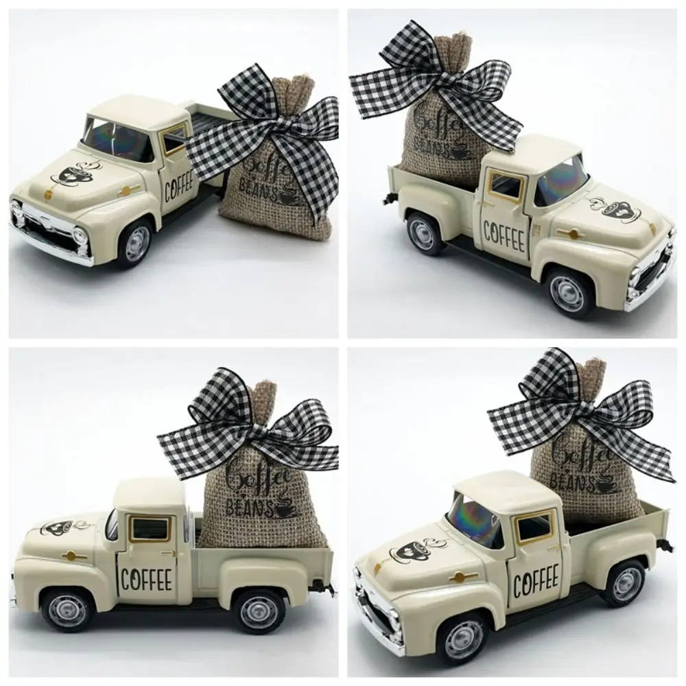 

Diecast Coffee Truck Pickup Retro Classic Model Toys Metal Truck Model Simulation Burlap Sack Mini Coffee Truck Kitchen Decor