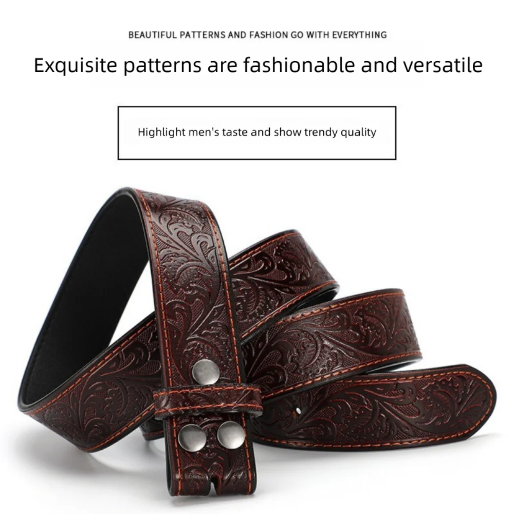 Genuine Leather Embossed Cowhide Belt High Quality Two Layer Pin Buckle Belt Alloy No Buckle Strap Jeans Belt Women Men