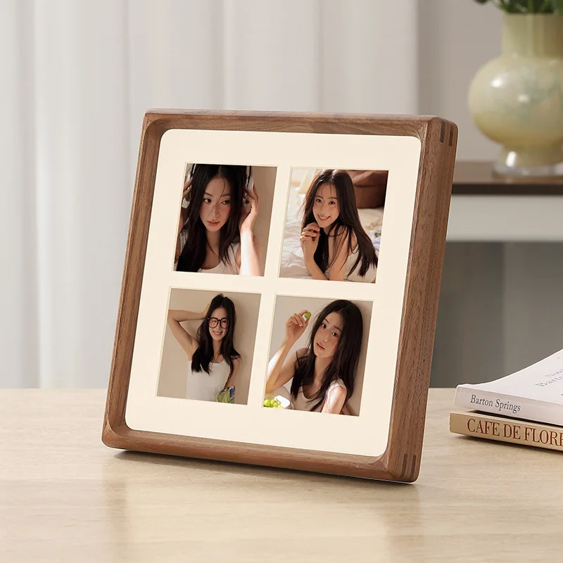 Solid Wood Quadrant Photo Frame Teak Mortise and Tenon Rounded Corner Tabletop Frame for Children's Photos Elegant Decor Display