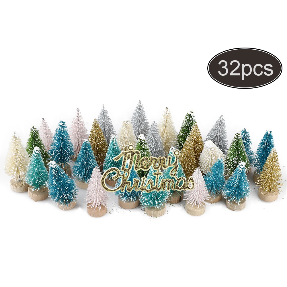 32Pcs Christmas Decorations for Home Xmas ornaments Mini Xmas Tree Set 3.5cm 4.5cm Sisal Small Tabletop Xmas Tree with 1 Sign