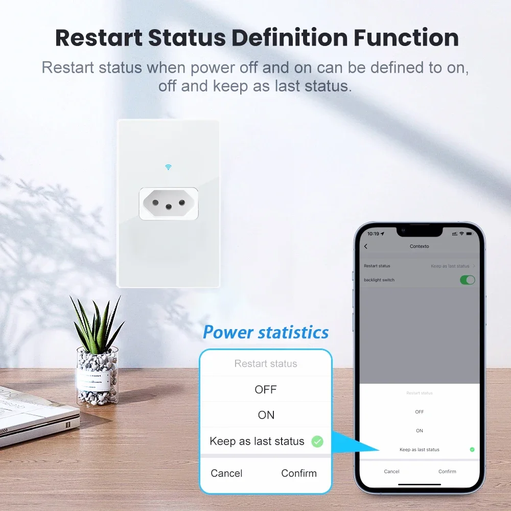 Shawader Tomada Wifi Smart Tuya Brazil Wall Socket Power Monitor Statistics 20A Plug Outlet Glass Panel by Alexa Google Home