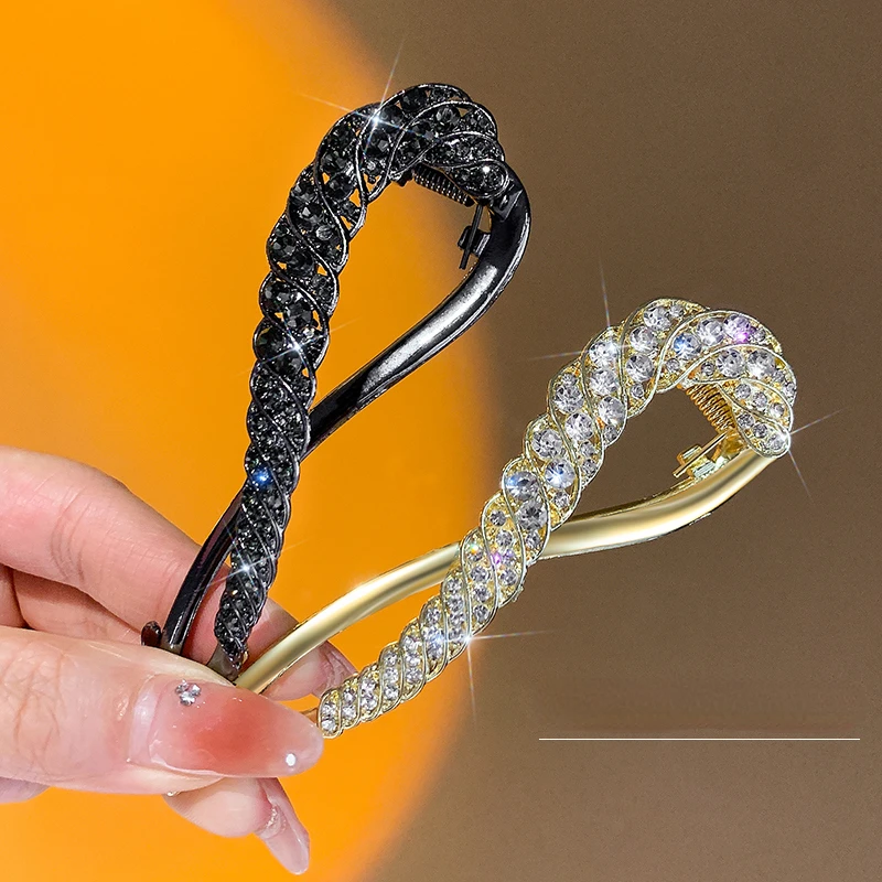 Korean Metal Flower Rhinestone Hair Clips Hairpin Sweet Ponytail Fashion Clip Barrettes Hairgrips Headwear Women Hair Accessorie