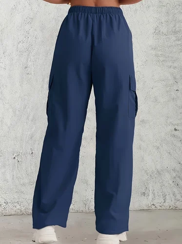 Imagen 2 del producto Pantalones casuales tejidos de gran tamaño para mujer, cómodos, holgados, de cintura alta, con pierna recta