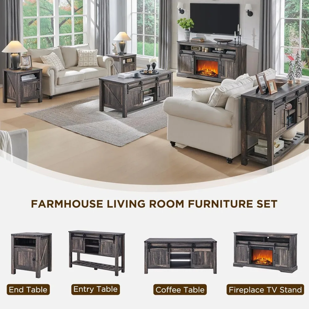 Rustic 70 TV Electric Fireplace Entertainment Center, Highboy Media Console