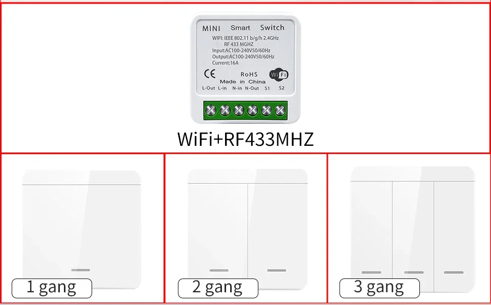 Wifi Smart Switch für Led-beleuchtung Tuya Smart Leben RF 433MHz Fernbedienung Sprachsteuerung Alexa Google Alice 1/2/3 Gang Drahtlose Schalter – Detail 2
