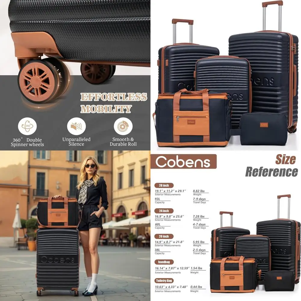 مجموعة أمتعة دوارة مكونة من 3 قطع: حافظات TSA-Lock Hardshell ABS، مقاومة للماء، أزرق داكن، 20، 24، 28