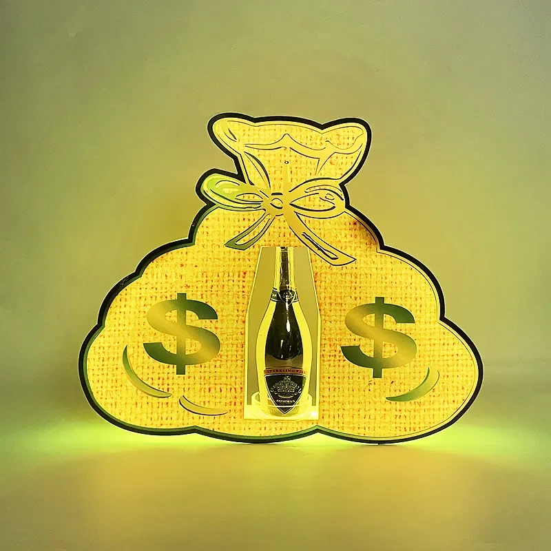 Cross-border new LED luminous money bag wine bar champagne king foreign wine display stand lucky bag KTV atmosphere red wine