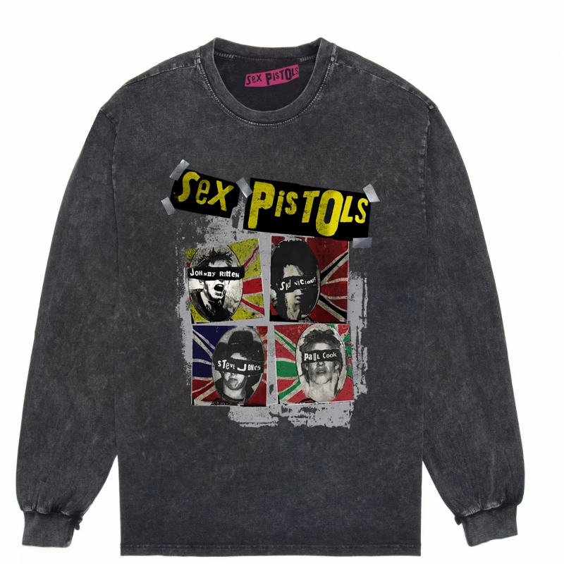 

Punk Sle Sid Vicious Long Sve T-irt Wax Dye Waed Cotton Youth Faion Band OKATLON Anti-Wrinkle Treaent round Ne