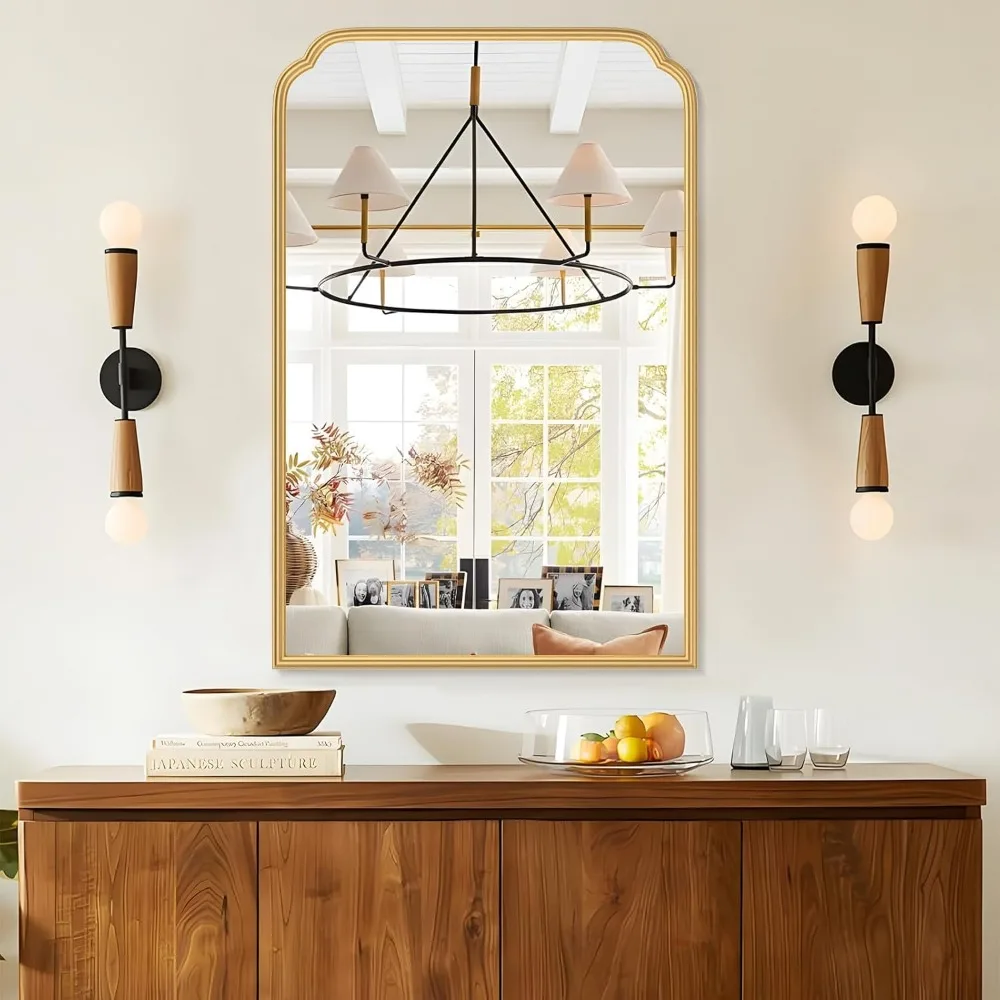 24 x 36 Zoll Badezimmerspiegel mit Goldrahmen und abgerundeten Ecken, bruchsicheres gehärtetes Glas für die Wanddekoration von Waschtisch