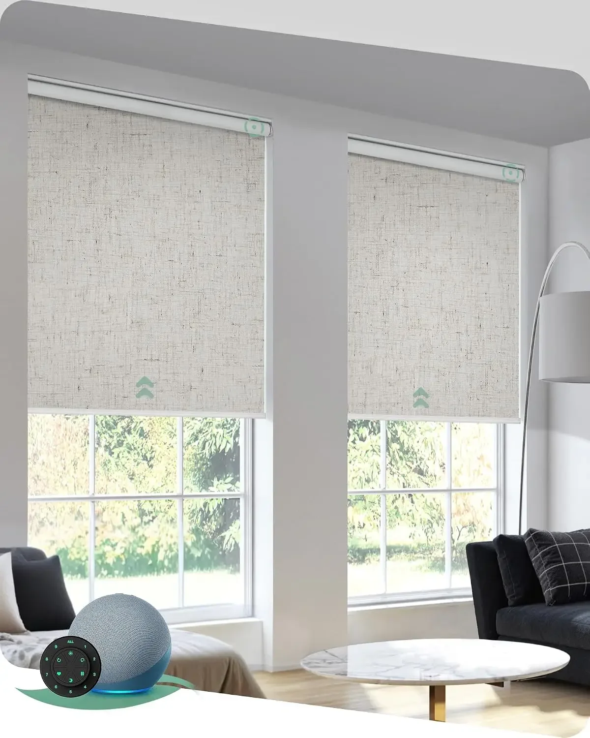 Motorized Blinds with Remote, Blackout Linen Beige, 35