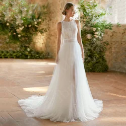 New Summer Beach Wedding Dresses Boho Bridal Gowns Lace Sleeveless Bride Dresses 2024 Latest White Wedding Gown Criss Cross Back