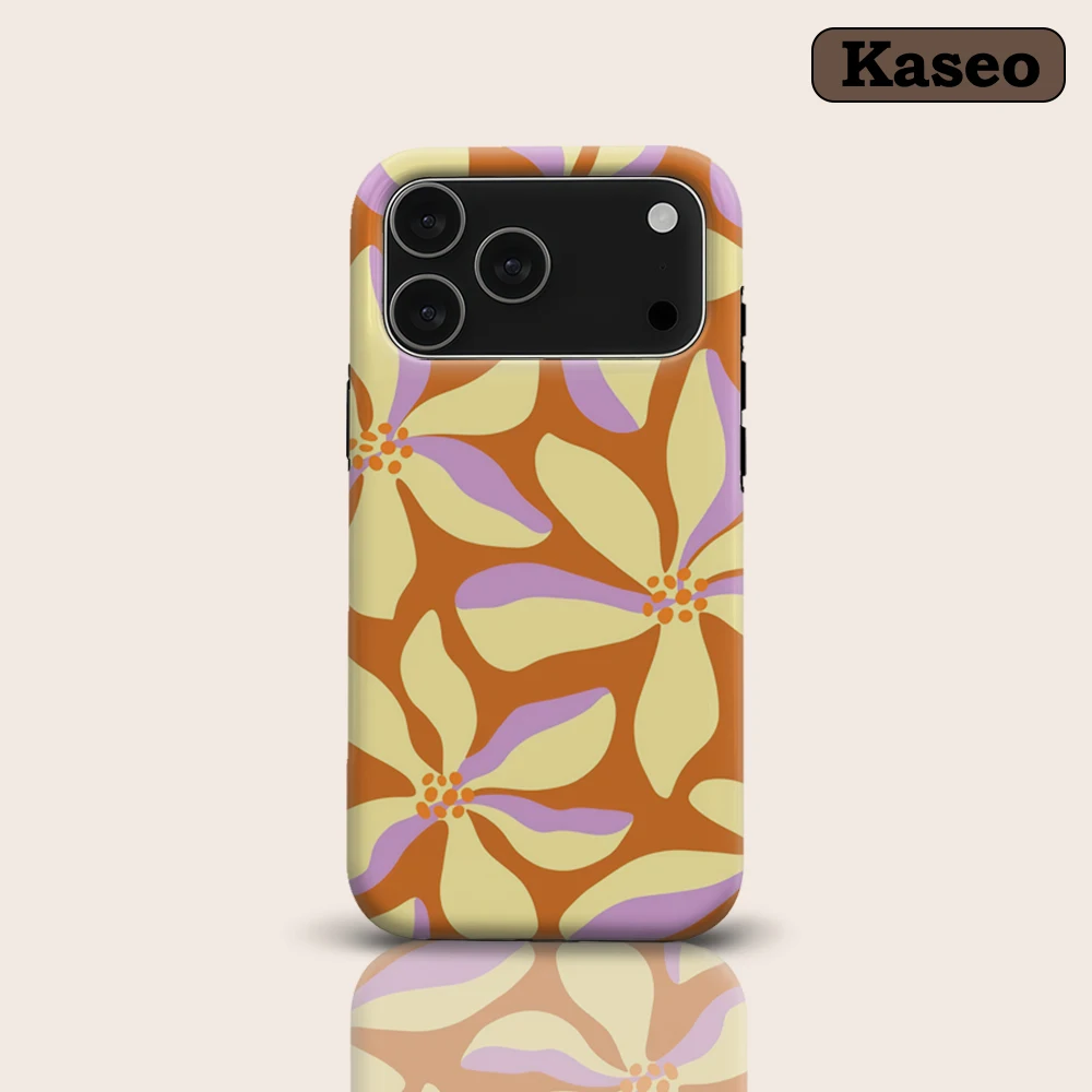 Retro Orange Lilac Floral for Magnetic Phone Case for IPhone 17 16 15 14 13 Pro Max Plus Single Double-layer Tough Case
