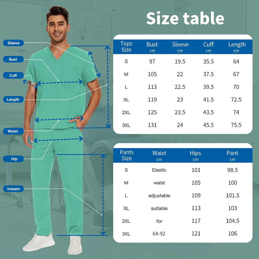 Abbigliamento medico uomo uniformi infermieristiche scrub top pantaloni da infermiera abiti da laboratorio abbigliamento da lavoro odontoiatria Costume da medico Plus Size set chirurgici