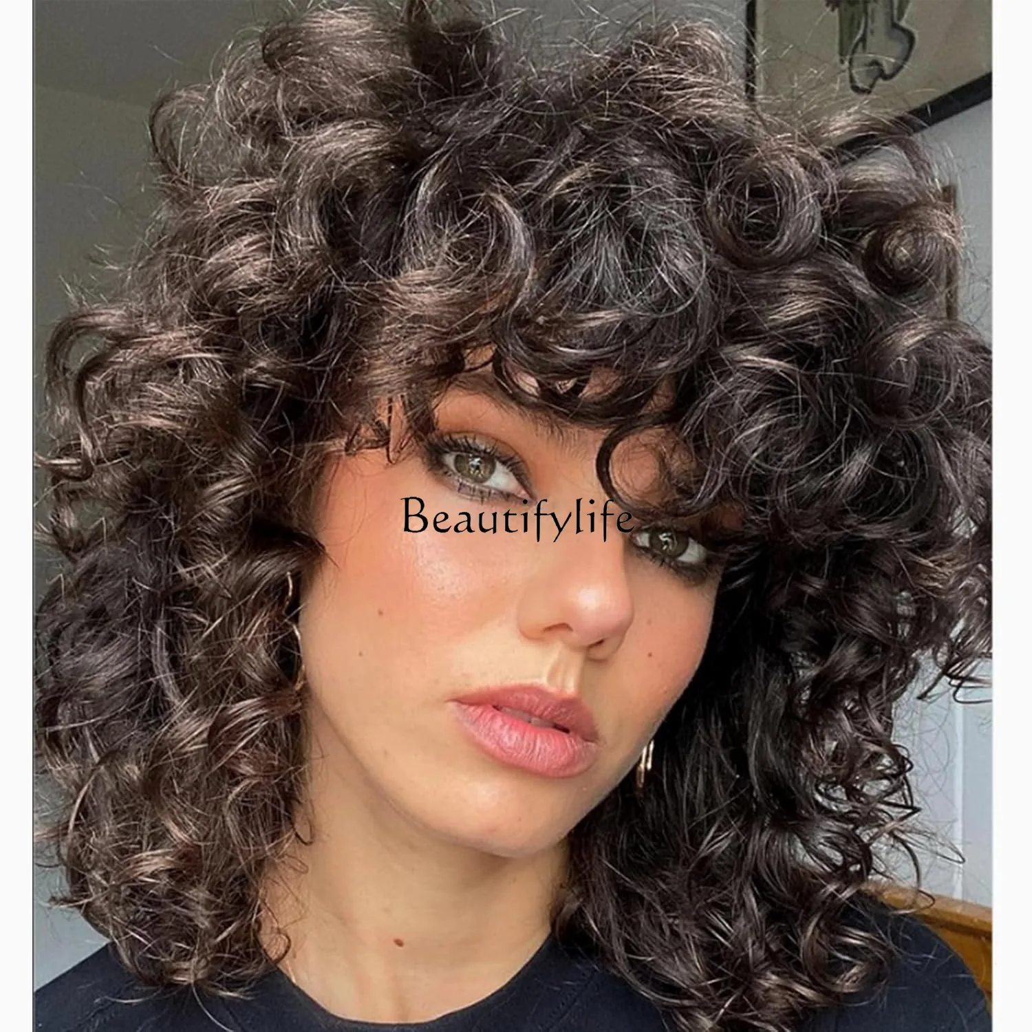 

Wig, Women's Short Curly Hair Fluffy Fashion Plus Bangs