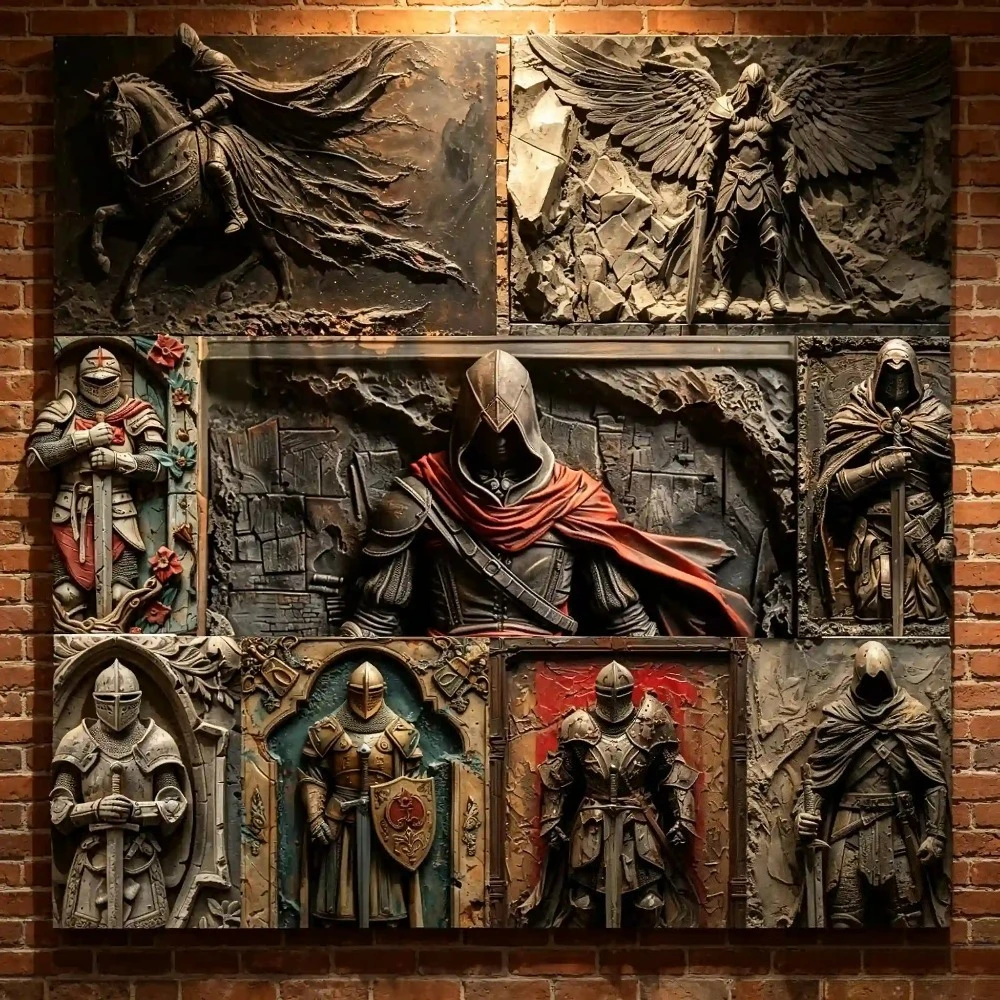 CIFBUY Retro Vintage Knight Assassin Aluminum Wall Art Weatherproof Durable Alloy Decor for Home Cafe Bar Man Cave