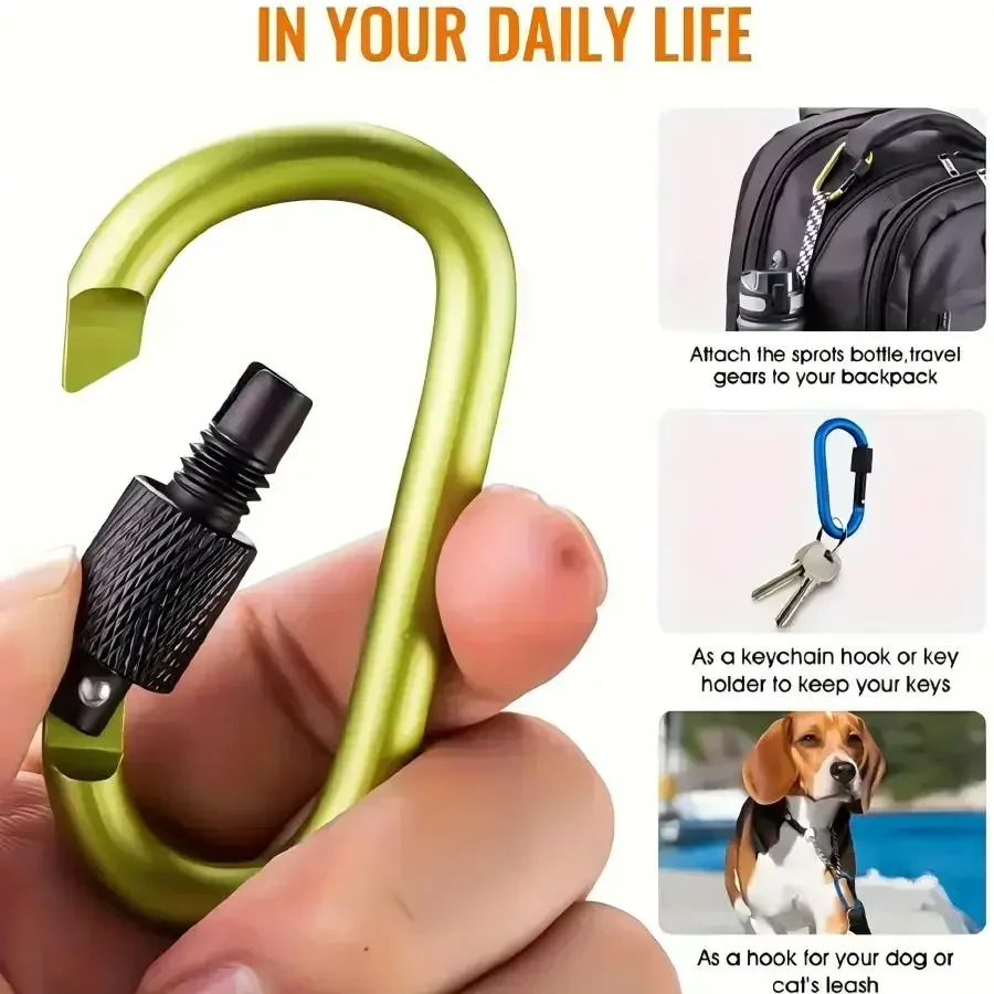 TRALOW D‑Shape Lockable Aluminum Alloy Carabiner Hook, Safety Buckle Key Clip for Camping Hiking Outdoor Keychain Accessories