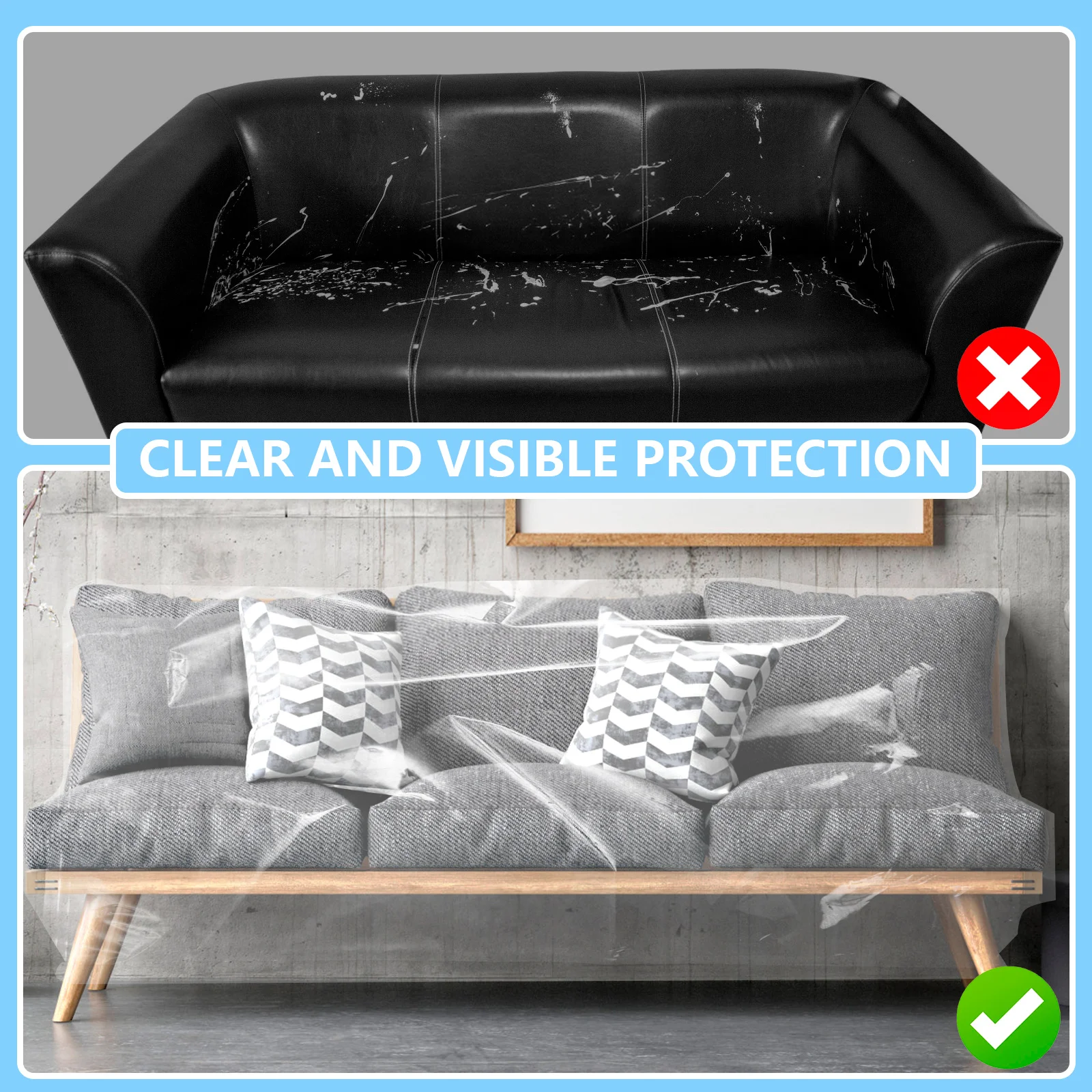 Couch Cover Pet Plastic Waterproof Dust Cover PE Transparent Furniture Covers Sofa Covers for Protection Against Cat Dog Clawing