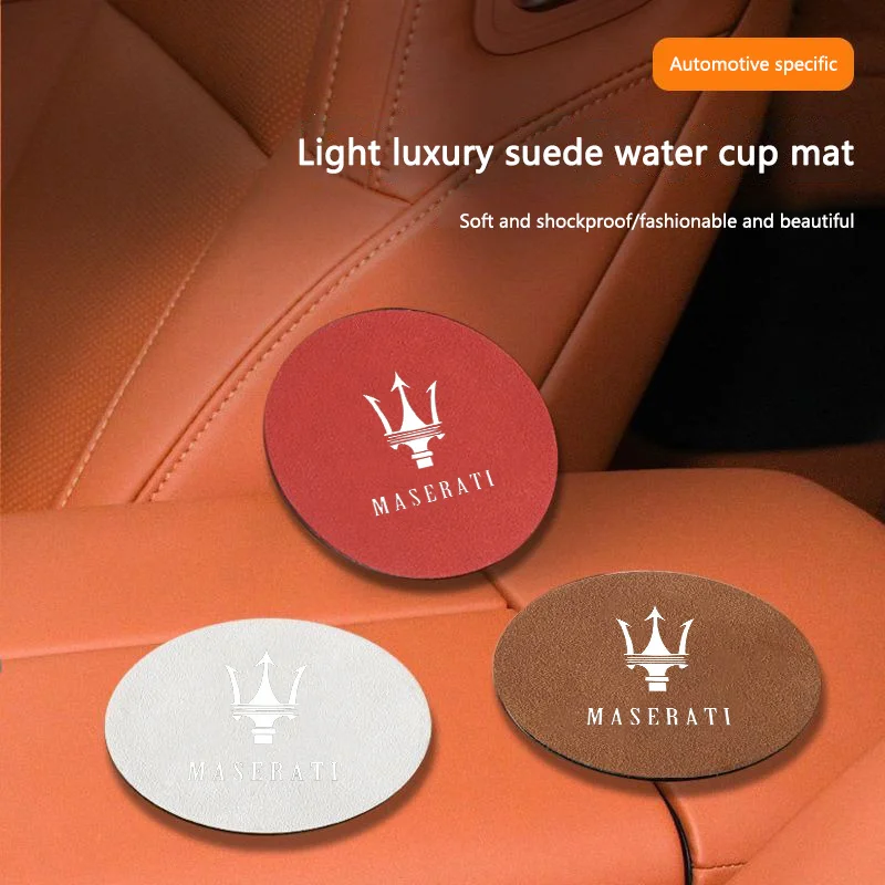 2pcs Leather Car Non-slip Cup Pad Water Cup Coaster For Maserati Quattroporte Spyder Levante Coupe GranTurismo Auto Accessories