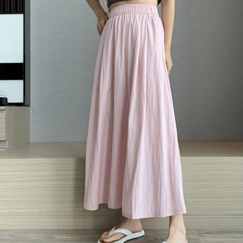 2024 Summer Women Fashion Ruched Skirts Female High Waist Leisure Tulle Dress Girls Apricot Black Pink Gray Skirts Size-S-XXL