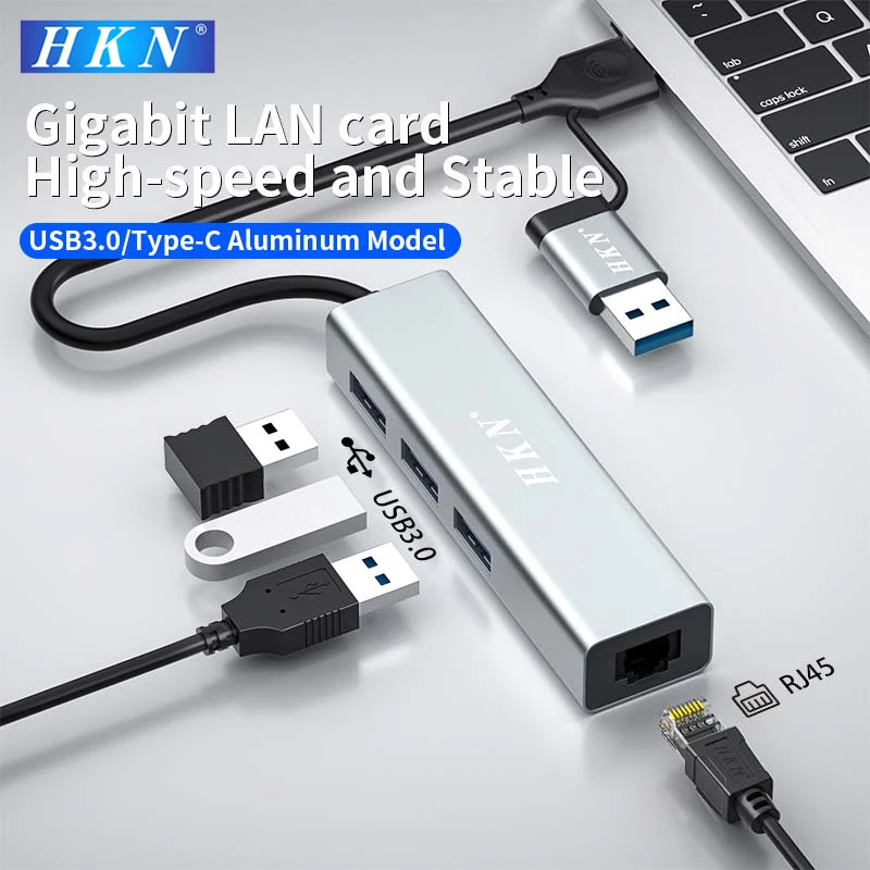 

HKN USB3.0 1000Mbps Network Card Type C Converter Wired Gigabit Ethernet Lan Adapter for Nintendo Switch Macbook Laptop