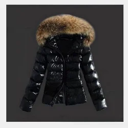 Europe and The United States Slim-fit Short Cotton-padded Jacket High Imitation Big Hair Collar Hat Warm Coat