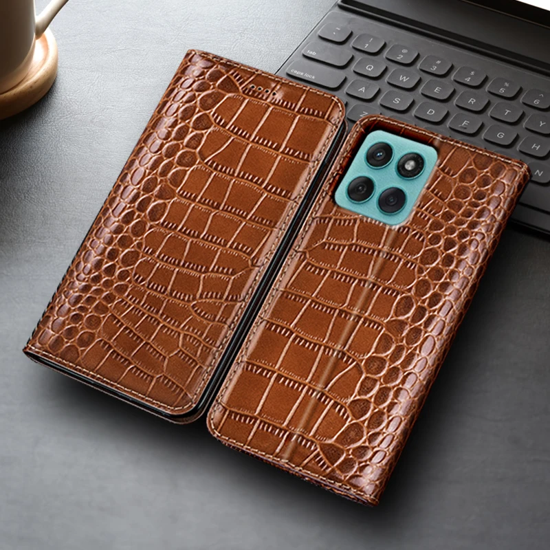 

Чехол-книжка из натуральной кожи крокодила для Moto Edge 30 40 50 60 60S Pro Neo Fusion Ultra, чехлы для карт, устойчивые к царапинам
