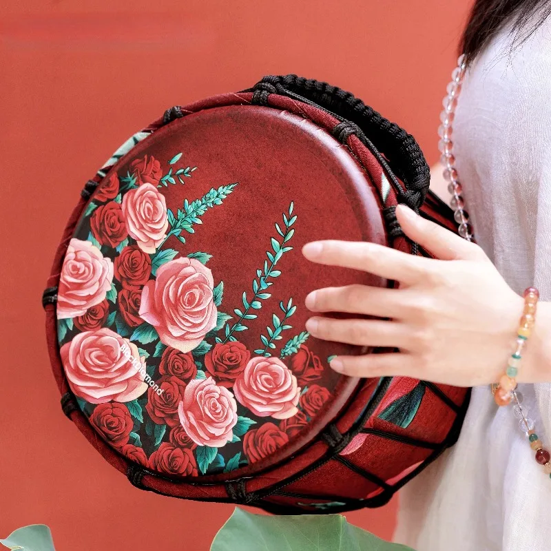 

10 Inch Djembe Drum Portable Fiber Skin African Drums Professional Adult Beginner Tambourine Red Rose Percussion Instruments