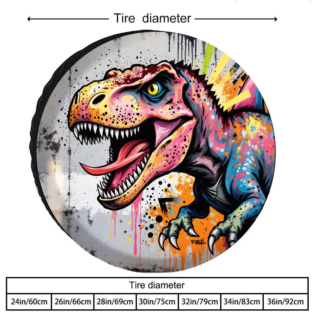 Graffiti T Rex Tire Cover Polyester Waterproof Street Art Style Vehicle Protector