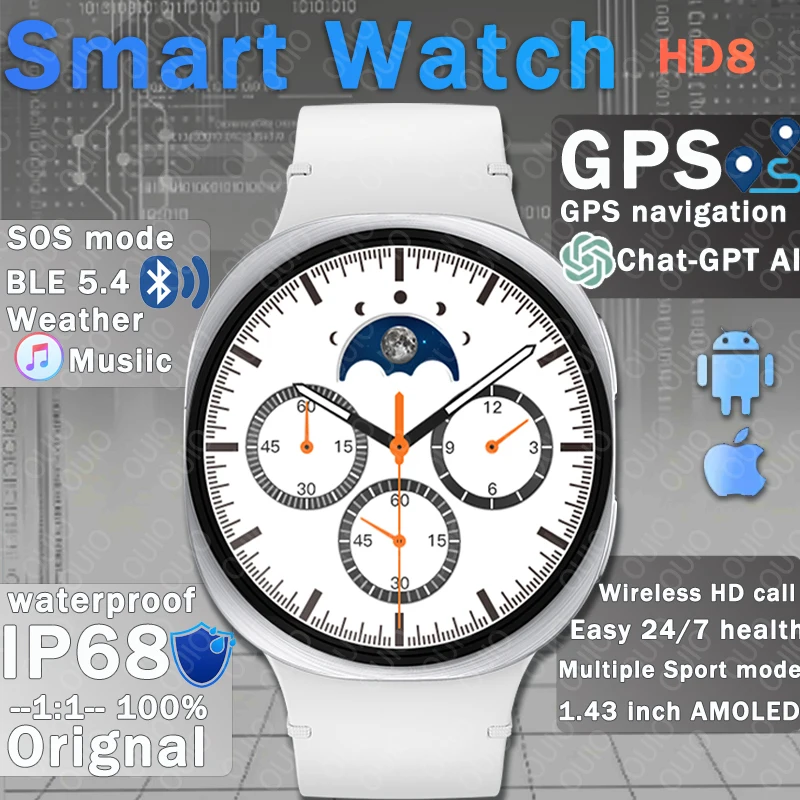 

2025 New Smart Watch 8 Classic Outdoor Men GPS 230mAh BT Call 1.46 AMOLED Heart Rate Fitness Sport Tracker Health Smart Watch