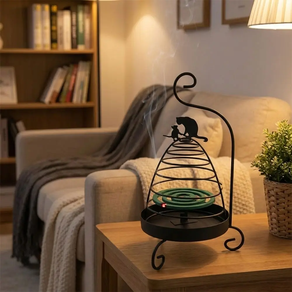 Metal Bird Cage Shaped Mosquito Coil Holder Portable Durable Hanging Incense Burner Rustproof