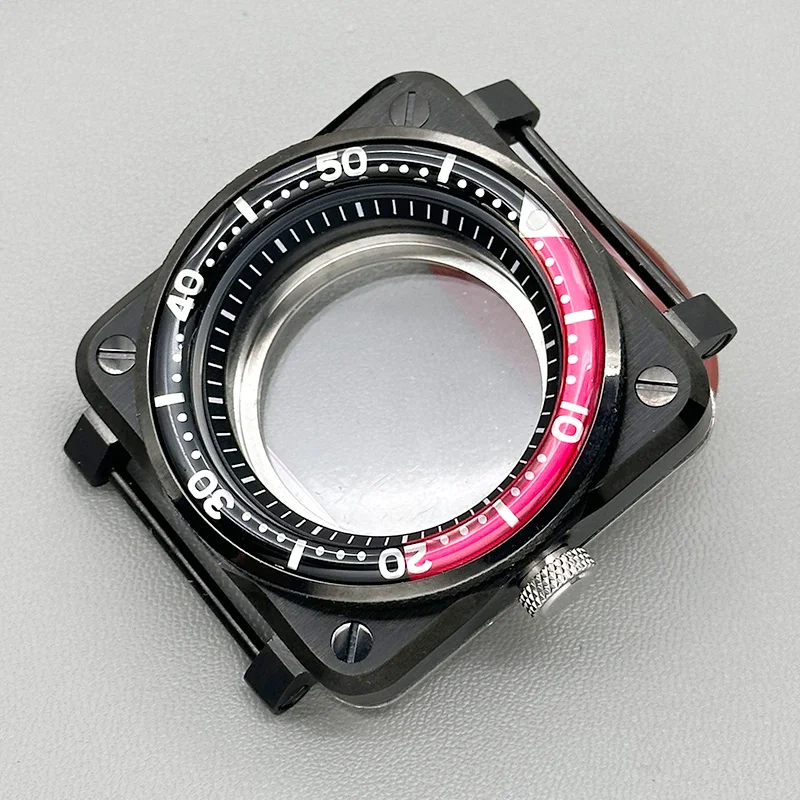 Mod 42mm Schwarzes Quadratisches Piloten-Cockpit-Gehäuse mit Transparenter Rückseite Passend für NH34 NH35 NH38 NH36 4R 7S Uhrwerk Saphirglas Uhrengehäuse-Teil – Detail 9