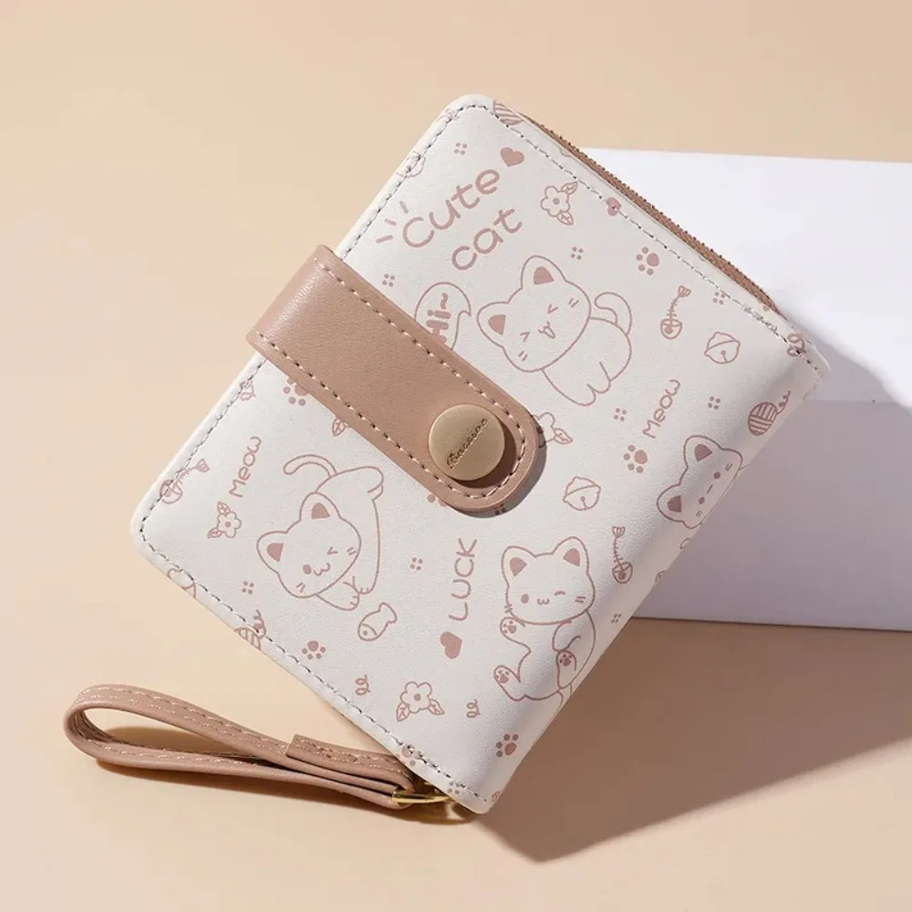 

Waterproof Cute Cat Girls Wallet Pu Portable Short Student Money Bag Multiple Card Slot Candy Colors Zipper Wallets Work