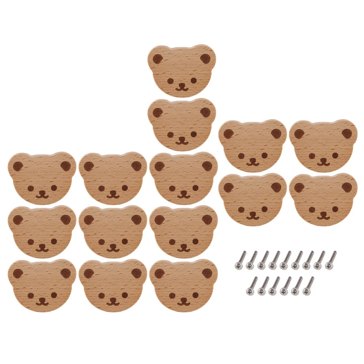 15Pcs Furniture Knobs,Wooden Drawer Knobs, Wooden Cupboard Knobs,Bear Drawer Knobs for Kids, Dresser, Drawers,Kitchen