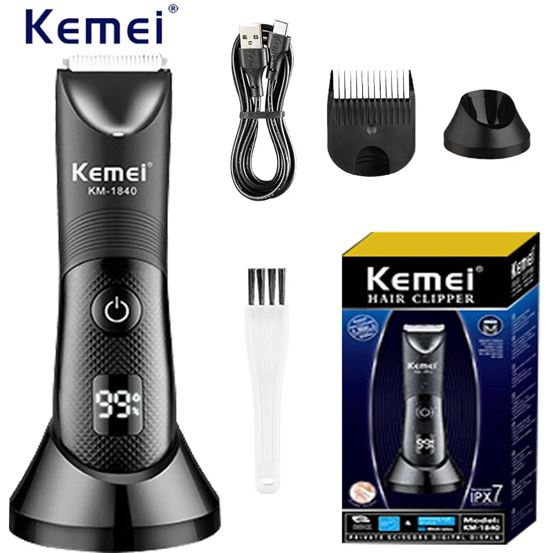 Kemei IPX7 tagliacapelli impermeabile per la rimozione dei capelli dell\'area privata macchina per la rasatura dei capelli elettrica Display a LED