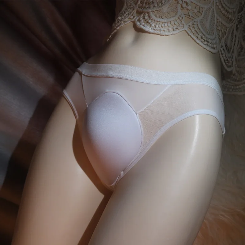 Sissy Lingerie Men Sexy Tight Sponge U Convex Panties Mesh Transparent Low Waist Briefs Tanga Slip Ultra-Thin Bikini Underwear