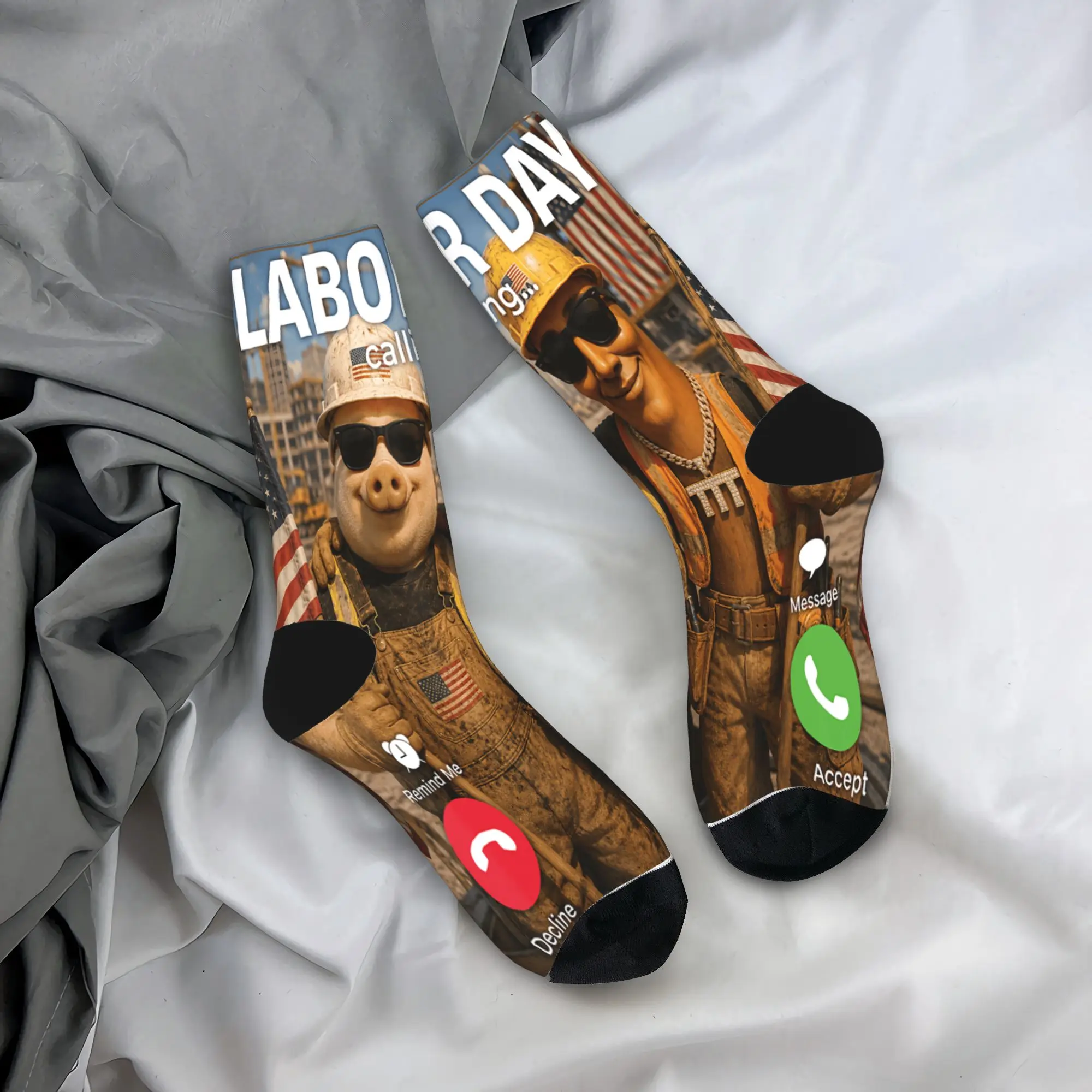 John Pork Tung Sahur Bro Proud Construction Worker Labor Day Socks Non Slip Stockings Mens Soft Socks Autumn Casual Design Socks