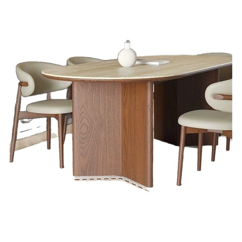

Solid wood dining table slate table and chair combination small apartment household oval retro